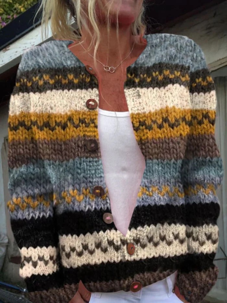 Theodora | Gebreid vest met warme kleurstrepen